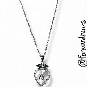Graduation Heart Pendant Necklace – Rhinestone Embellished – “M” Charm – 2021